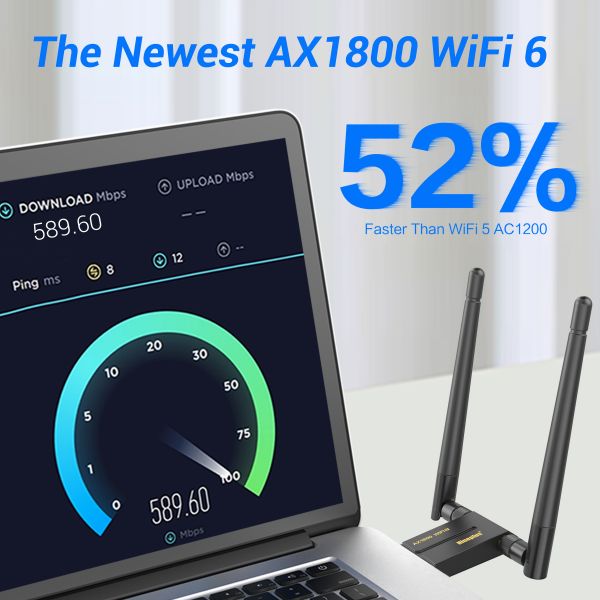 Wireless USB WiFi 6 Adapter for Desktop - 1800Mbps 802.11ax USB WiFi Adapter for Desktop PC Laptop with 5Ghz 2.4Ghz,High Gain Dual Band 5dBi Antenna Wireless Adapter Computer Supports Win 10/11